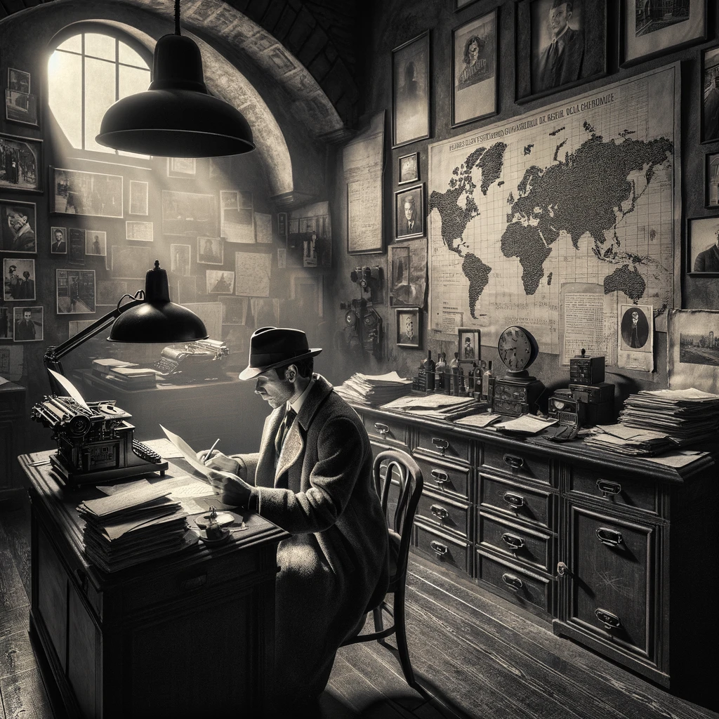 Agenzia Investigativa l'immagine di un investigatore privato seduto dietro la sua scrivania